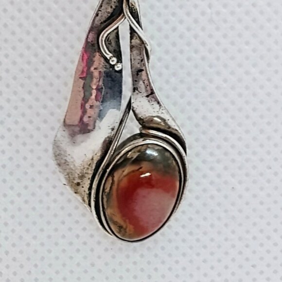 Vtg Art Nouveau Deco Carnelian Sterling Silver Pendant Necklace 18" Chain - Picture 2 of 13